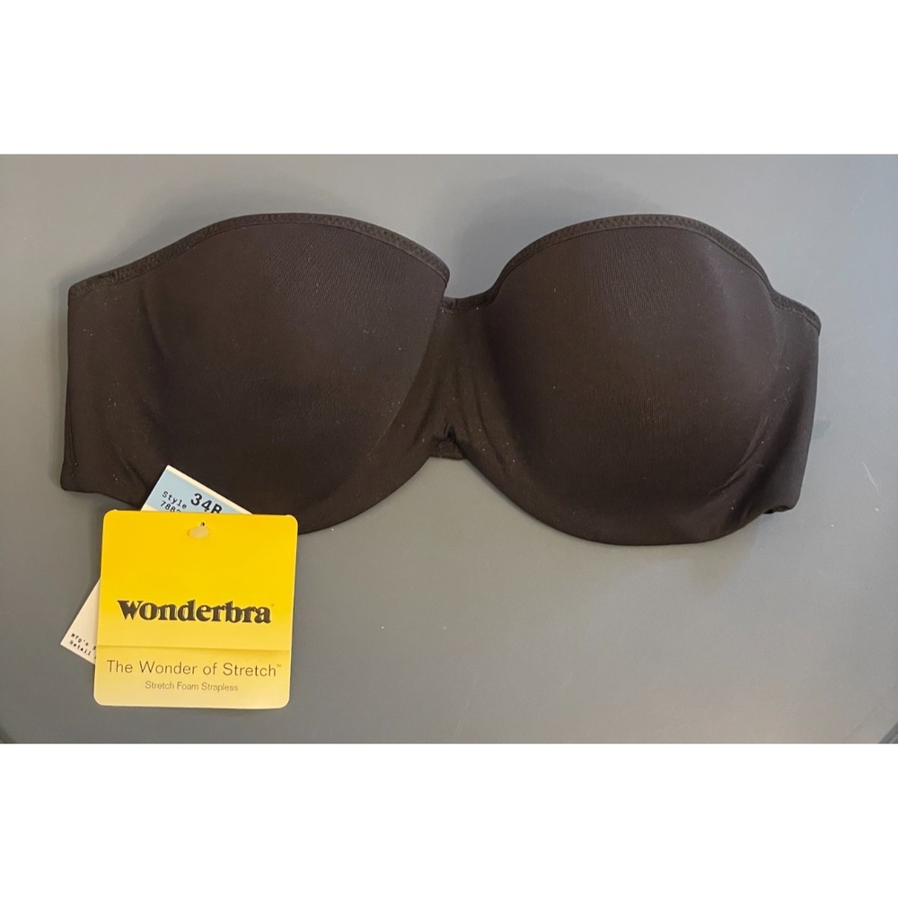 Vintage Wonderbra Stretch Foam‎ Strapless Bra 34B Black Wired 7882 New 2003 Y2K